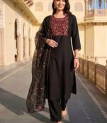 women ethnic motifs embroidered regular thread work kurta with trousers & with dupatta