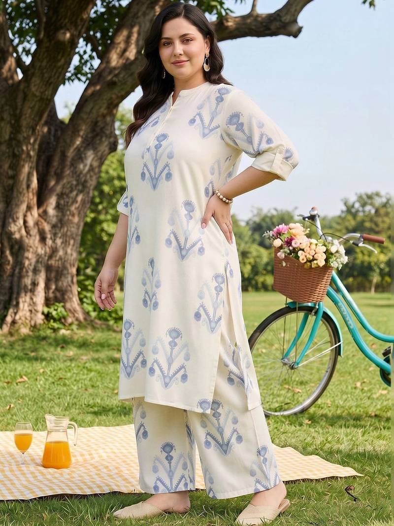 women ethnic motifs printed regular kurta with palazzos
