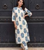 women floral printed regular cotton kurta with trousers