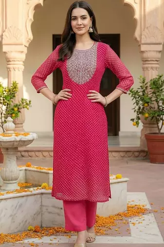 women printed regular sequinned kurta with trousers