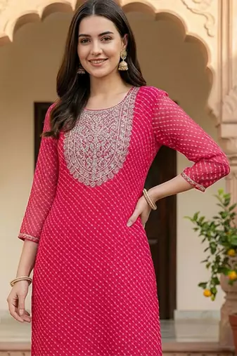women printed regular sequinned kurta with trousers