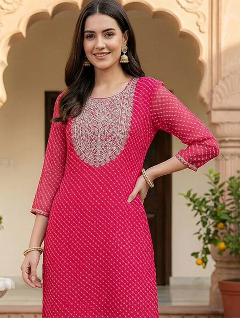 women printed regular sequinned kurta with trousers