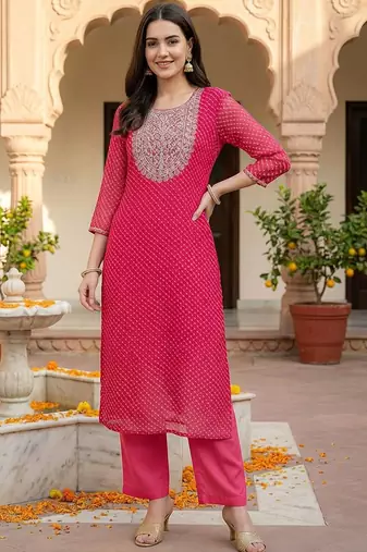 women printed regular sequinned kurta with trousers