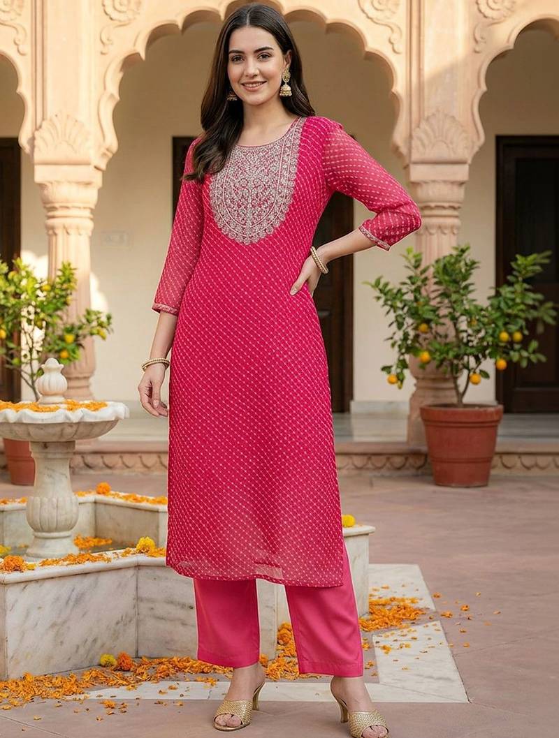 women printed regular sequinned kurta with trousers