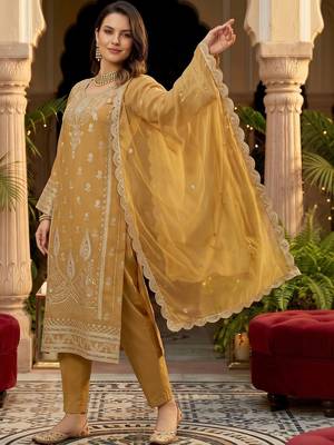 women ethnic motifs embroidered regular thread work kurta with trousers & with dupatta 1