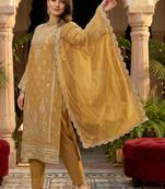 women ethnic motifs embroidered regular thread work kurta with trousers & with dupatta