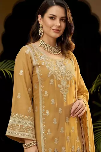 women ethnic motifs embroidered regular thread work kurta with trousers & with dupatta