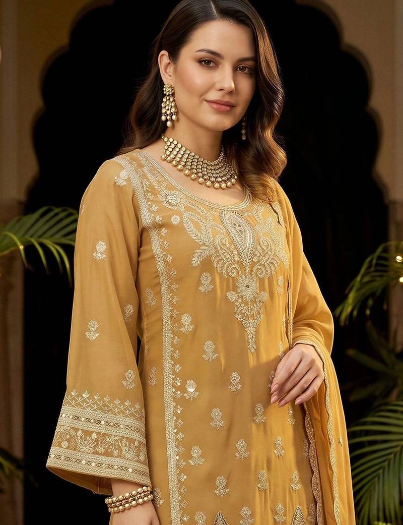 women ethnic motifs embroidered regular thread work kurta with trousers & with dupatta