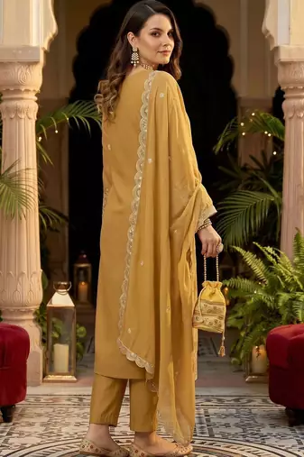 women ethnic motifs embroidered regular thread work kurta with trousers & with dupatta