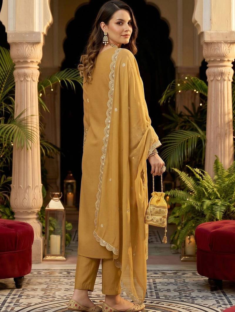 women ethnic motifs embroidered regular thread work kurta with trousers & with dupatta