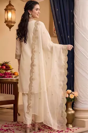 women ethnic motifs embroidered regular kurta with trousers & with dupatta