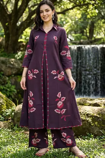 women floral printed regular cotton kurta with palazzos