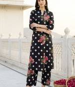 women floral printed regular cotton kurta with trousers