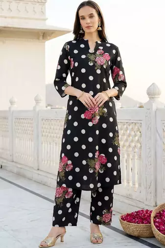 women floral printed regular cotton kurta with trousers