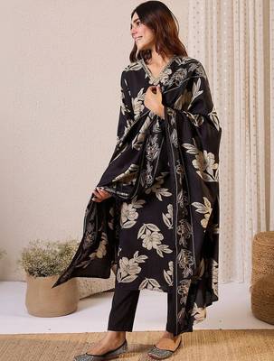 women floral printed regular chanderi silk kurta with trousers & with dupatta 6