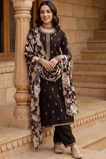 women ethnic motifs embroidered regular thread work kurta with trousers & with dupatta