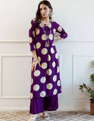 women printed regular thread work kurta with palazzos 1