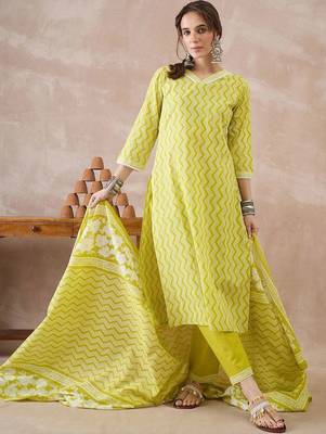 women printed regular cotton kurta with trousers & with dupatta 1