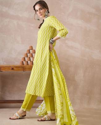 women printed regular cotton kurta with trousers & with dupatta 6