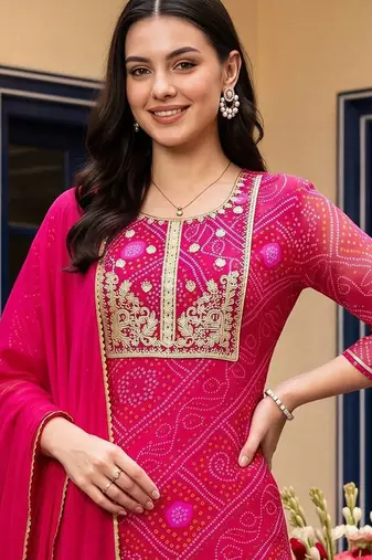 women ethnic motifs printed regular thread work kurta with trousers & with dupatta