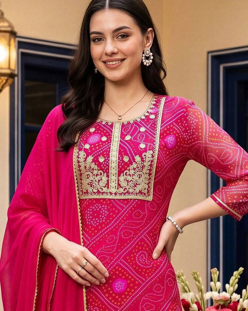 women ethnic motifs printed regular thread work kurta with trousers & with dupatta