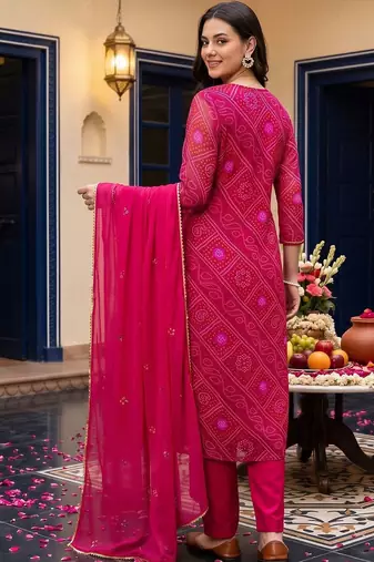 women ethnic motifs printed regular thread work kurta with trousers & with dupatta