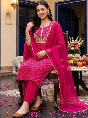 women ethnic motifs printed regular thread work kurta with trousers & with dupatta 5