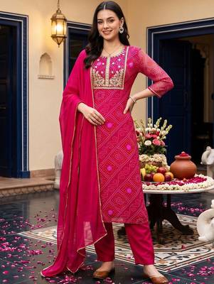 women ethnic motifs printed regular thread work kurta with trousers & with dupatta 6