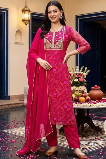 women ethnic motifs printed regular thread work kurta with trousers & with dupatta