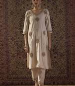 women ethnic motifs embroidered regular thread work liva kurta with trousers