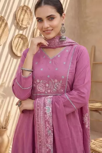 women ethnic motifs embroidered regular thread work cotton kurta with trousers & with dupatta