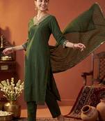 women ethnic motifs embroidered regular kurta with trousers & with dupatta