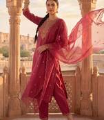 women ethnic motifs embroidered regular thread work kurta with trousers & with dupatta