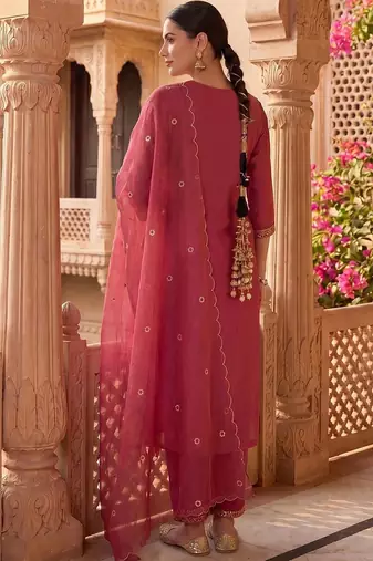 women ethnic motifs embroidered regular thread work kurta with trousers & with dupatta