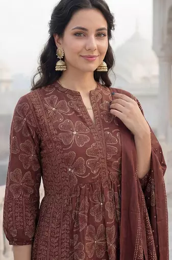 women ethnic motifs printed regular cotton kurta with trousers & with dupatta