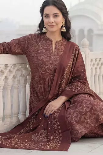 women ethnic motifs printed regular cotton kurta with trousers & with dupatta
