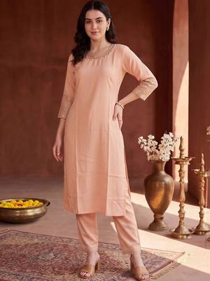 women regular mirror work kurta with trousers 1