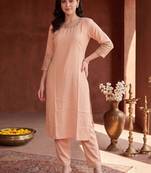 women regular mirror work kurta with trousers