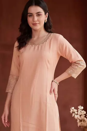 women regular mirror work kurta with trousers