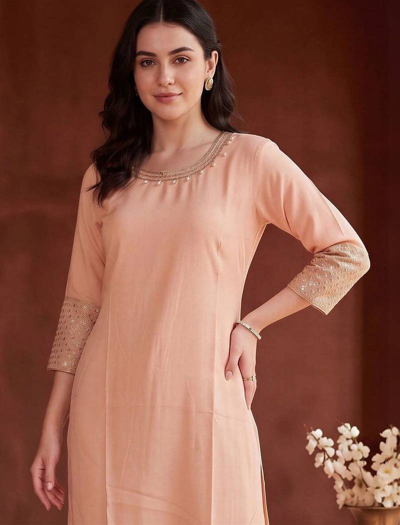 women regular mirror work kurta with trousers