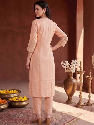 women regular mirror work kurta with trousers 4