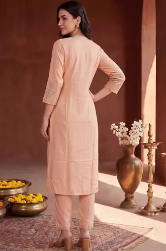 women regular mirror work kurta with trousers