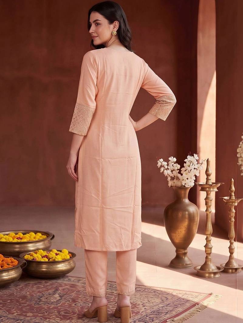 women regular mirror work kurta with trousers