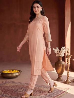 women regular mirror work kurta with trousers 6