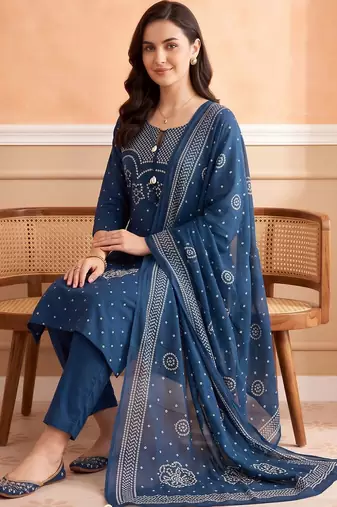 women ethnic motifs printed regular cotton kurta with trousers & with dupatta
