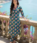 women floral printed regular cotton kurta with trousers