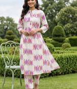 women printed regular cotton kurta with trousers