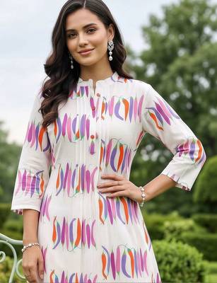 women printed regular cotton kurta with trousers 2