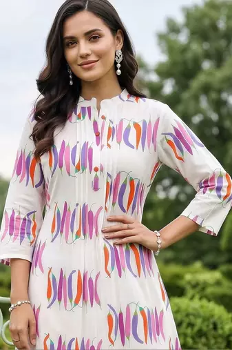 women printed regular cotton kurta with trousers