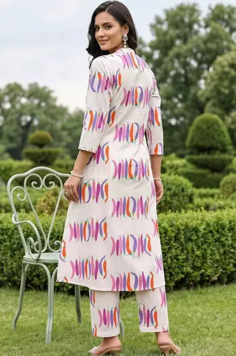 women printed regular cotton kurta with trousers